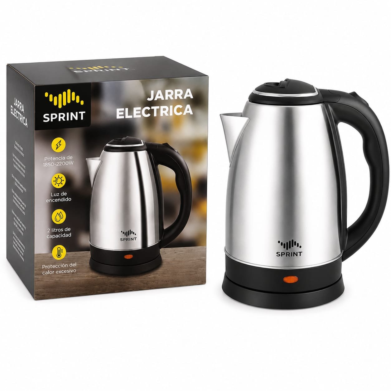 Jarra Eléctrica Sprint 2L Acero Inoxidable 1850-2200W